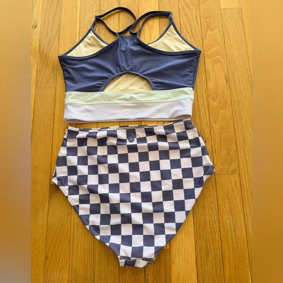 High-Rise Checkered Bikini Set in Mulberry and Cream - Picture 2 of 6